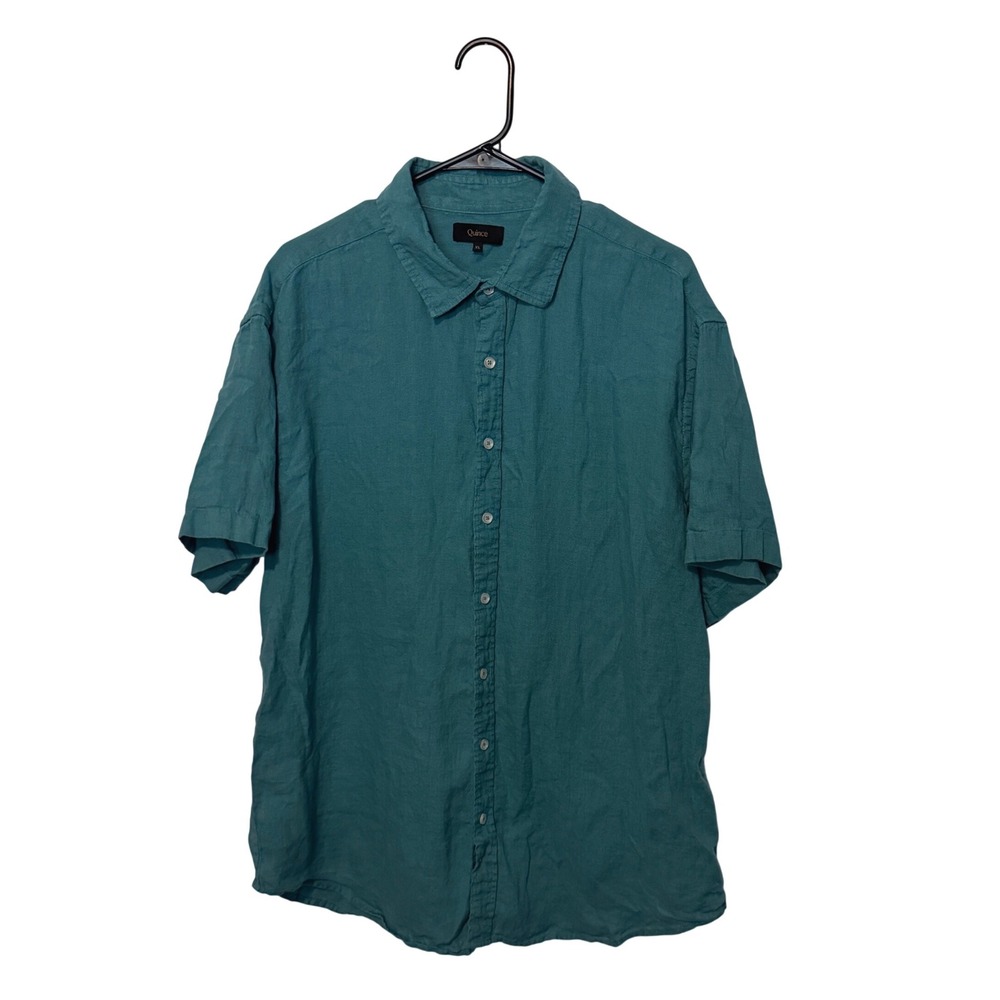 Quince European Linen Relaxed Short Sleeve Shirt Mens XL Mineral Blue Button Up